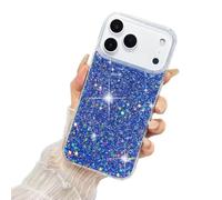 SEHEYA for iPhone 17 Pro Max Bling Glitter Silicone Case Soft Transparent Crystal Clear Bumper Shockproof Protective Women Girls Phone Cover, Blue Paillette