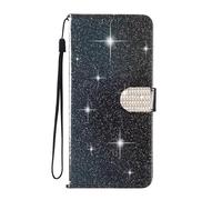 SEHEYA for iPhone XS/iPhone X Glitter Wallet Case Premium PU Leather TPU Shiny Sparkly Flip Cover with Card Holder Rhinestone Design Magnetic Closure Bling Buckle Purse, Black