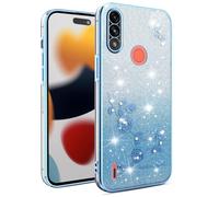 SEHEYA For Motorola Moto E7 Power Case Glitter Electroplated Diamond Sparkle Preserved Flower Phone Cover Bling Rhinestones Design Transparent Shockproof Phone Cases, Blue