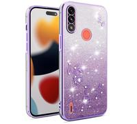 SEHEYA For Motorola Moto E7 Power Case Glitter Electroplated Diamond Sparkle Preserved Flower Phone Cover Bling Rhinestones Design Transparent Shockproof Phone Cases, Purple
