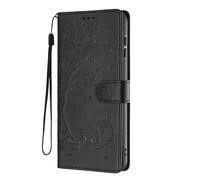 SEHEYA for Motorola Moto G10 / G20 / G30 Wallet Case Flower Cat Embossed PU Leather Flip Cover Magnetic Buckle Protective With Wrist Strap Card Slots Kickstand Cases, Black