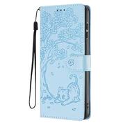 SEHEYA for Motorola Moto G7 Power Wallet Case Flower Cat Embossed PU Leather Flip Cover Magnetic Buckle Protective With Wrist Strap Card Slots Kickstand Cases, Blue