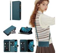 SEHEYA for TCL 305/306 / 30 SE / 30E Wallet Phone Case Zipper Large Capacity PU Leather Adjustable Lanyard Cover Business Purse Kickstand Card Slots Magnetic Closure Cases, Dark Green