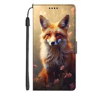 SEHEYA Wallet Case for Samsung Galaxy S23 Ultra 5G PU Leather Flip Cover Flower Fox Pattern with TPU Bumper Inner Magnetic Closure Kickstand Card Holder Fullbody Protective Shell