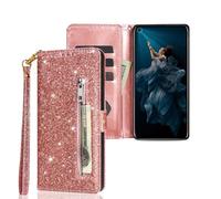 SEHEYA Wallet Case for Xiaomi Mi A3 / Xiaomi Mi CC9E Glitter Case Zipper Pocket Wallet Cover Sparkly PU Leather Purse Flip Folio Case Wrist Strap Card Holder Kickstand Handbag Cover, Rose Gold