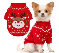SEHFKKD Small Dog Christmas Sweater Soft Warm Fall Winter Puppy Cat Clothes Cute Xmas Reindeer Doggie Outfits Cat Sweaters with Sleeves Pet Holiday New Year Costume Chihuahua Pug Apparel(Red,XS)