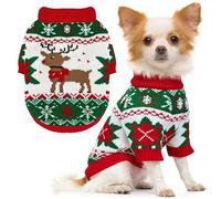 SEHFKKD Small Dog Christmas Sweater Soft Warm Fall Winter Puppy Cat Clothes Cute Xmas Reindeer Doggie Outfits Cat Sweaters with Sleeves Pet Holiday New Year Costume Chihuahua Pug Apparel(Green,L)