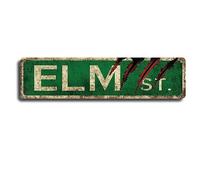 SEHINU Horror Movie Decor Sign, Elm Street, 4 x 16 inch Metal Wall Mount Rectangular Sign for Home, Bar, or Movie-Themed Setting