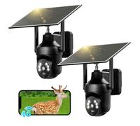 SEHMUA 4G LTE Outdoor Solar Surveillance Camera with SIM Card, 2K HD PTZ Wireless Camera without WLAN Outdoor Battery, PIR Detection and 355°/100° Swivel, Colour Night Vision, 2-Way Audio, Set of 2