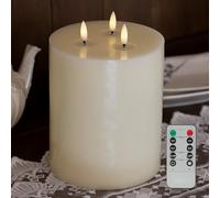 SEHNSY 3 Wick Extra Large Flameless Candles, 6"x8" Flat Battery Operated Candles with Remote, Real Wax Led Candle with 3D Flickering Flame, Fake Candles for Home Decor (Ivory)