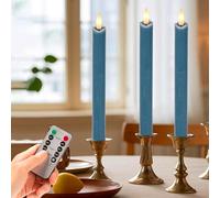 SEHNSY Flameless Taper Candles with Remote, Real Wax Battery Operated LED Candles Set with 3D Flickering Flame, 9.6" Realistic Dripless Candlesticks for Wedding Home Decor, 3 Pack Blue