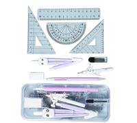 Sehuby 9Piece Geometry Compasses and Ruler Set For Students With Storage Case, Drawing And Office Use
