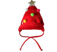 Sehuby Fun Headwear, Reindeer Christmas Tree Hat for Dog, Red Hat with Cartoon Pattern, Size L, Polyester Material, Festive Star Pompoms, Perfect for Christmas, Weddings, Parties, Machine Washable