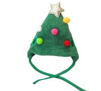 Sehuby Reindeer Christmas Tree Headwear Hat for Dog, Green, S, Polyester, Unique Design (Star and Pompoms), Festive Theme