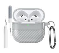 SEIAIYG Case Compatible with AirPods 4 2024, TPU Shockproof Case Cover, Carbon Fiber Texture with Keychain Cleaning Pen, Grey