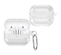 SEIAIYG Case Compatible with Samsung Galaxy Buds 4 Pro/Buds 4, Soft TPU Carbon Fiber Protective Cover, Shockproof Case with Carabiner, Transparent