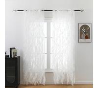 Seibeh Tex Cascade Farmhouse Shabby Chic Sheer Voile Vertical Ruffled Waterfall Window for Bedroom Living Room Curtain Panel 2 Panels(White, 50"×84")