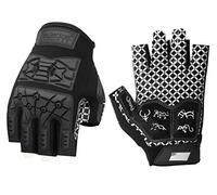 Seibertron Lineman 2.0 Padded Palm Football Receiver 1/2 Finger Fingerless Gloves, Flexible TPR Impact Protection Back of Hand Glove Adult Black M