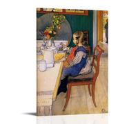 SEIBES A Late-Riser's Miserable Breakfast By Carl Larsson Painter Artwork Painting On Canvas Wall Art Scroll Picture Print Living Room Walls Decor Homes Frame 12x18inch(30x45cm)