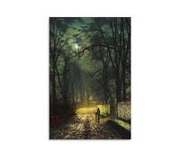 SEIBES A Moonlit Lane By John Atkinson Grimshaw Painter Artwork Room Aesthetic Print Art Wall Painting Canvas Gifts Modern Bedroom Decor 16x24inch(40x60cm)