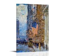 SEIBES Childe Hassam Flags on The Waldorf Poster Bright Clear Wall Art Bedroom Prints Home Decor Hanging Picture Canvas Paintings Frame 12x18inch(30x45cm)