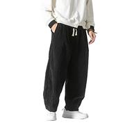 Seidarise Men's Corduroy Pants Straight Baggy Wide Leg Stretch Elastic Waist Drawstring Relaxed Fit Trousers Pant, Black, X-Large