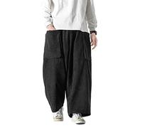 Seidarise Men's Corduroy Pants Straight Baggy Wide Leg Stretch Elastic Waist Drawstring Relaxed Fit Trousers Pant, Black, X-Large