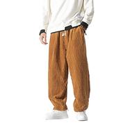 Seidarise Men's Corduroy Pants Straight Baggy Wide Leg Stretch Elastic Waist Drawstring Relaxed Fit Trousers Pant, Brown, Medium