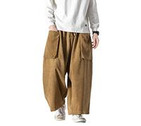 Seidarise Men's Corduroy Pants Straight Baggy Wide Leg Stretch Elastic Waist Drawstring Relaxed Fit Trousers Pant, Brown, XXL