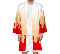 Seidarise Men's Demon Slayer Haori, Long Kimono Cardigan Jacket Japanese Style Flying Crane Seven Sleeves Open Front Coat, D-flame, M