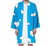 Seidarise Men's Demon Slayer Haori, Long Kimono Cardigan Jacket Japanese Style Flying Crane Seven Sleeves Open Front Coat, D-skyblue, L