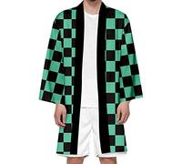 Seidarise Men's Demon Slayer Haori, Long Kimono Cardigan Jacket Japanese Style Flying Crane Seven Sleeves Open Front Coat, D-green, L