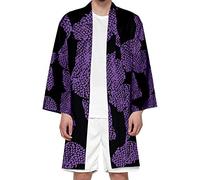 Seidarise Men's Demon Slayer Haori, Long Kimono Cardigan Jacket Japanese Style Flying Crane Seven Sleeves Open Front Coat, D-purple, XL