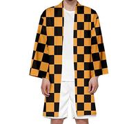 Seidarise Men's Demon Slayer Haori, Long Kimono Cardigan Jacket Japanese Style Flying Crane Seven Sleeves Open Front Coat, D-yellow2, XXL