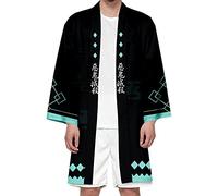 Seidarise Men's Demon Slayer Haori, Long Kimono Cardigan Jacket Japanese Style Flying Crane Seven Sleeves Open Front Coat - - XXL