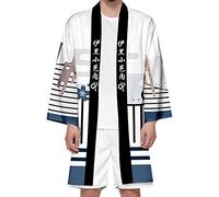 Seidarise Men's Demon Slayer Haori, Long Kimono Cardigan Jacket Japanese Style Flying Crane Seven Sleeves Open Front Coat - - XL