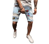 Seidarise Men's Denim Shorts Jean Short Blue Ripped Hole Distressed Casual, Type01-blue, Small