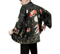 Seidarise Men's Haori Jacket Kimono Cardigan Yukata Noragi Happi Coat, 1-black5, XXL