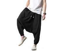 Seidarise Men's Harem Pants, Drop Crotch Pants, Genie Pants Plus Size Harem Jogge Balloon Yoga, Black, Large
