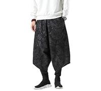 seidarise Men's Harem Pants Hip hop Joggers Baggy Wide Leg Pants Casual Harem Linen Japanese Yoga - Black - Large
