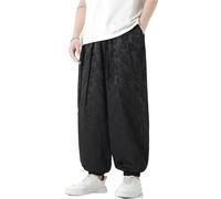 Seidarise Men's Harem Pants Hip hop Joggers Baggy Wide Leg Pants Casual Harem Linen Japanese Yoga, Z6-black, Large