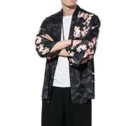Seidarise Men's Japanese Fashion Kimono Cardigan Seven Sleeves Solid Color Open Front Coat - - Medium