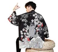 Seidarise Men's Japanese Fashion Kimono Cardigan Seven Sleeves Solid Color Open Front Coat - - Medium