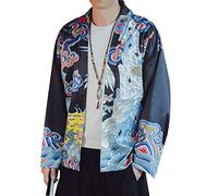 Seidarise Men's Japanese Fashion Kimono Cardigan Seven Sleeves Solid Color Open Front Coat - - XX-Large