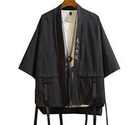 Seidarise Men's Kimono Cardigan Noragi Jacket Japanese Yukata Coat Haori Plus Size - Black - Large