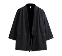 Seidarise Men's Kimono Cardigan Noragi Jacket Japanese Yukata Coat Haori Plus Size - Black - Medium