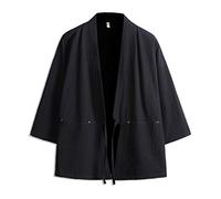 Seidarise Men's Kimono Cardigan Noragi Jacket Japanese Yukata Coat Haori Plus Size - Black - Medium