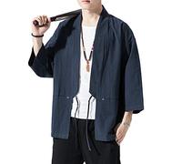 Seidarise Men's Kimono Cardigan Noragi Jacket Japanese Yukata Coat Haori Plus Size - Grey - Large