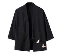 Seidarise - Men's Kimono Japanese Traditional Clothing, Noragi Jacket, Yukata Jacket, Haori, Black (T-Black), Extra Grande