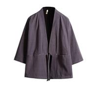 Seidarise Men's Kimono Cardigan Noragi Jacket Japanese Yukata Coat Haori Plus Size - Grey - Large
